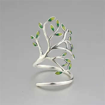 

925 Sterling Silver Drop Glaze Leaves Open Rings For Women Original Handmade Lady Prevent Allergy Sterling-silver-jewelry 925-6