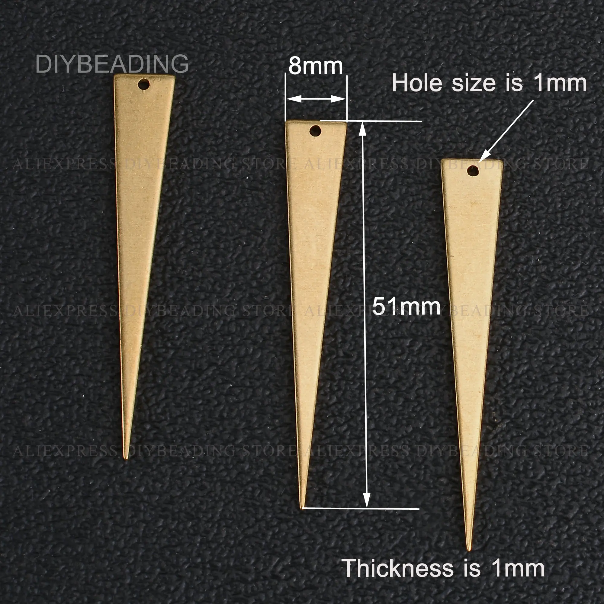 10-500 Pcs Brass Long Triangle Spike Charm Finding for Jewelry Making Elongated Geometric Stamping Tag Lots Wholesale (8*51mm)