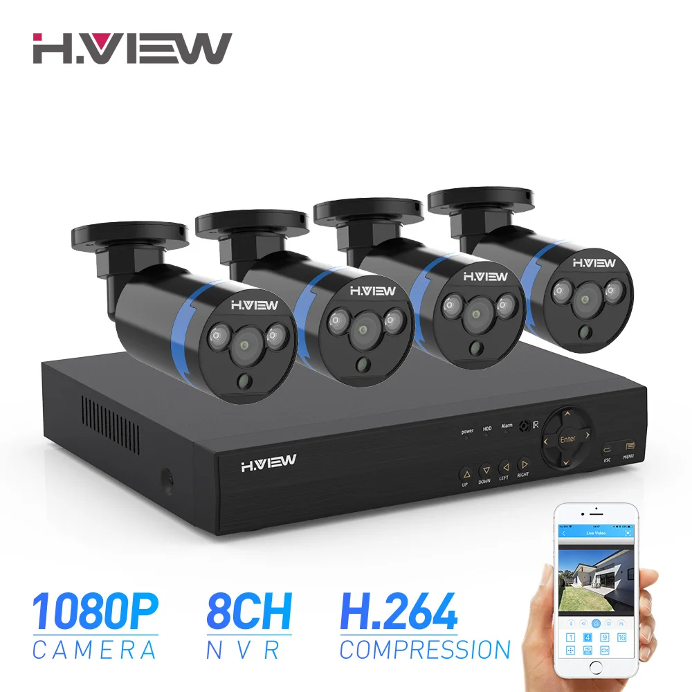  H.View 8ch CCTV Camera Security System Kit 4 1080P CCTV Camera Security System Kit 1080P Video Surv - 32611628621