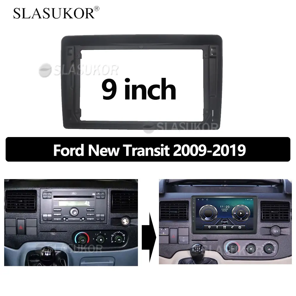 

9-дюймовая панель для Ford New Transit 2009 2010-2019, кабель Mp5 ABS, стереопанель, установка для монтажа приборной панели, комплект облицовки, рамка