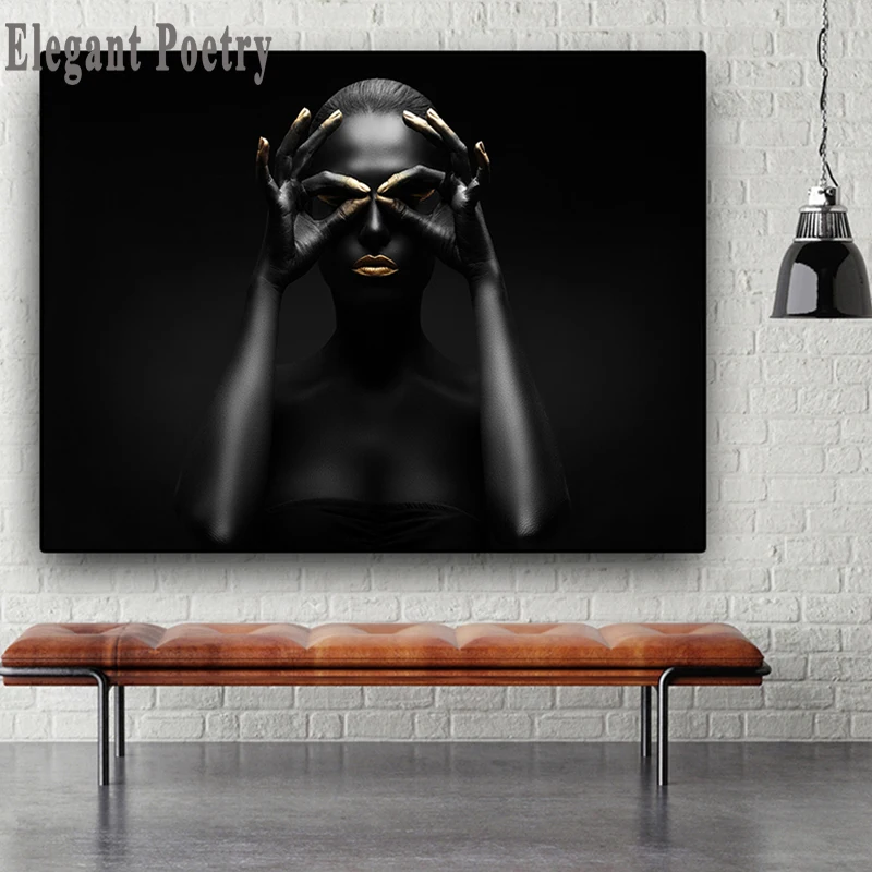 

Abstract Black and Gold African Nude Woman Canvas Painting Posters and Prints Scandinavian Wall Art Picture Living Room Decor