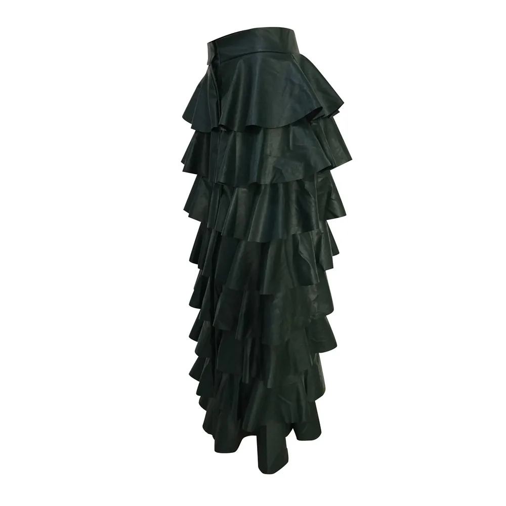 CM. YAYA, женские юбки, одноцветное Многоярусное платье с оборкой из искусственной кожи, модное повседневное Открытое платье длиной до лодыжки F8254