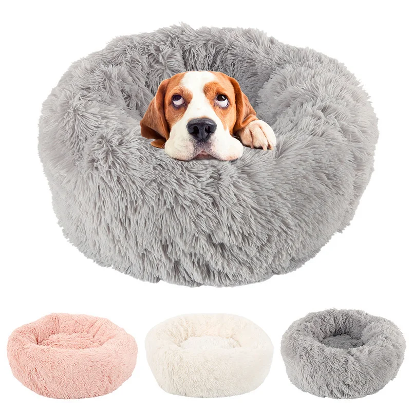 buy Super Soft Pet Dog Cat Round Bed Long Plush Winter Warm Sleeping Beds Bag Puppy Dog Cats Cushion Mat Portable Pets Supplies