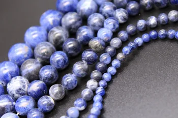 

4-14mm Natural smooth Blue-vein stone round beads For DIY Necklace Jewelry Making Loose 15" Free Shipping