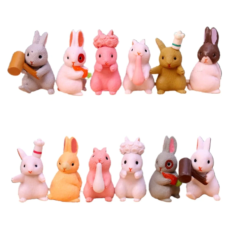 

12Pcs/Set Cartoon Family Mini Rabbit Figurine Miniature Animal Model Ornaments