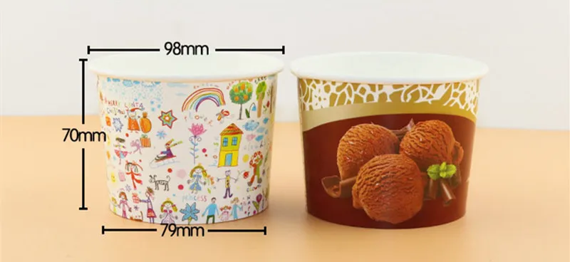 50 шт. одноразовый лед бумажное мороженное чаша утолщение 300 мл мультфильм большой салат жареный йогурт миска для супа бумажный стакан для еды с крышкой