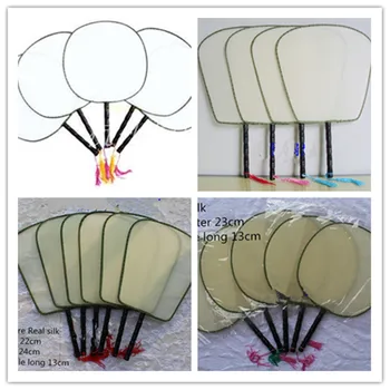 

White Vintage Personalised Silk Hand Fan Handle Round Chinese Hand Held Fans Child Student DIY Fine Art Program Painting 100 pcs