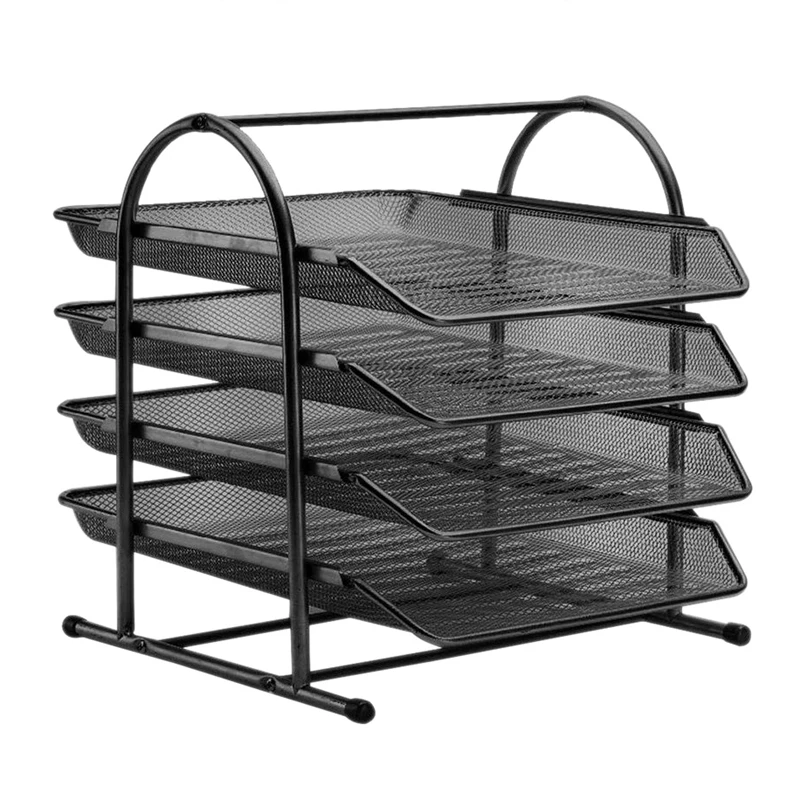 

4-Tier File Rack Metal Mesh Stackable Letter Tray Scratch-Resistant Magazine Letter Paper Document Home Office Desk Supplies