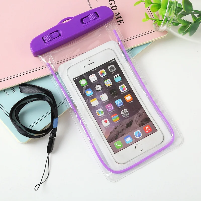 Purple Сумка для плавания, для мобильного телефона, универсальная водостойкая подводная сумка, сухая сумка, чехол для телефона, для водных видов спорта, пляжа, бассейна, катания на лыжах, 8 дюймов - Цвет: Purple