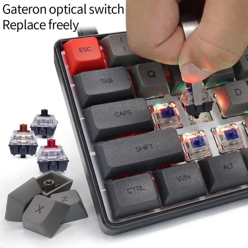 RGB LED Backlit Wired Mechanical Keyboard,Portable Compact Waterproof Mini Gaming Keyboard 61 PBT Keycaps Gateron Switcs