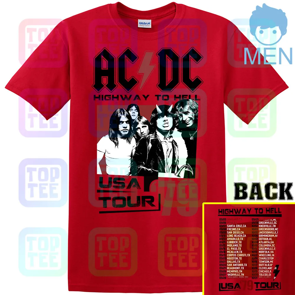 ACDC Highway to Hell USA Tour 1979 Мужская футболка Винтаж Рок-Группа Альбом Мерч - Цвет: MEN-RED