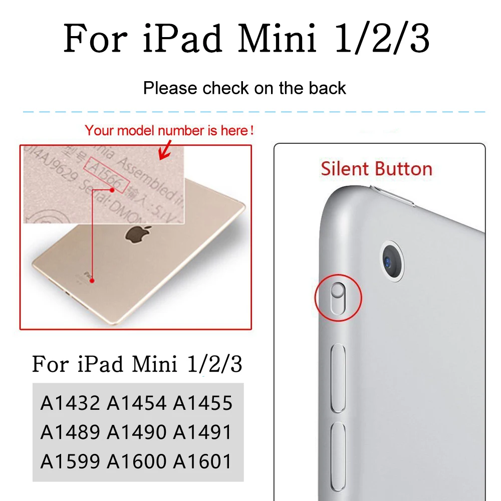 Магнитный чехол для Apple Ipad Mini 1 2 3 7,9 ''A1490 A1491 A1432 A1454 A1455 из искусственной кожи чехол для планшета с функцией автоматического пробуждения и сна