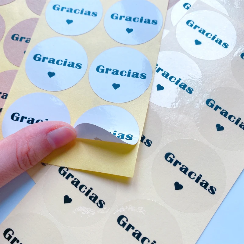 100Pcs Gracias Spanisch dicht aufkleber Runde schwarz liebe herz aufkleber Brot Lebensmittel Geschenk Dichtung Weiß rindsleder transparent 3,5 CM – Detail 6