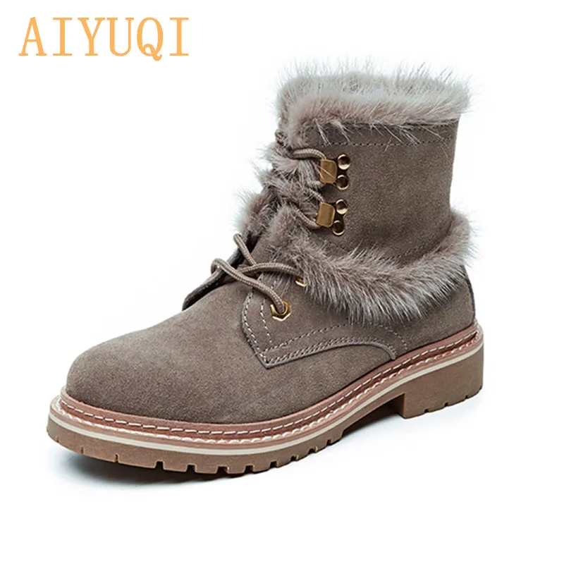 AIYUQI; Новинка года; зимние женские Ботинки martin из натуральной замши; женские полуботинки с кроличьим мехом в британском стиле