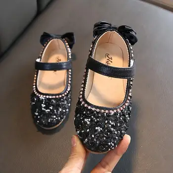 

Brand Children Girls Princess Dance Leather shoes girls Cute Crystal Bowknot Pearl Single Shoes Kids Casual bling Bow Shoes