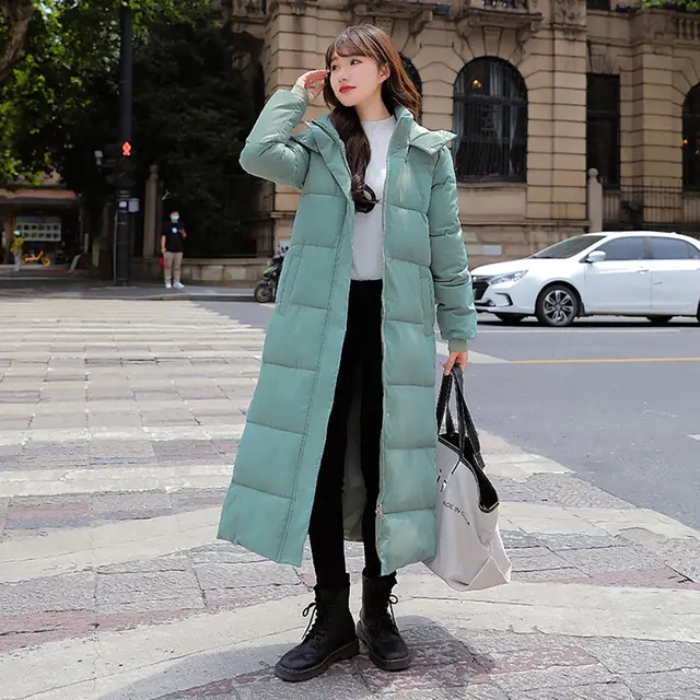PinkyIsBlack 2021 New Winter Women Jacket X-long Hooded Cotton Padded Female Winter Coat Womens Parka High Quality Warm Outwear green