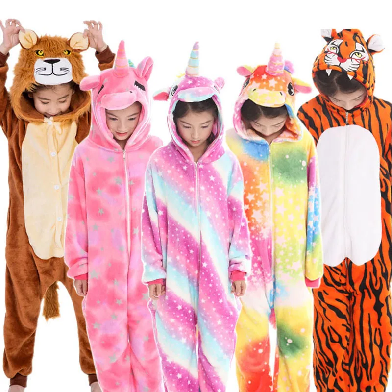 

Kigurumi Kids Pajamas Unicorn Stitch Boys Girls Tiger Lion Winter Kigrumi Suit for Children Sleepwear Onesie Flannel Pyjamas