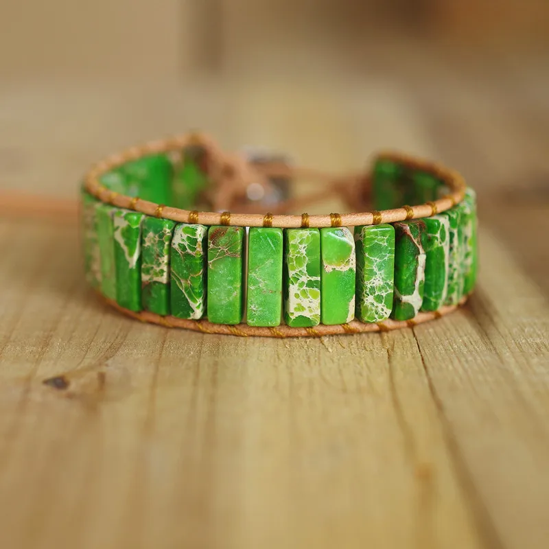 Зелёный Императорский камень бусины чакра кожаный браслет и для женщин мужчин
