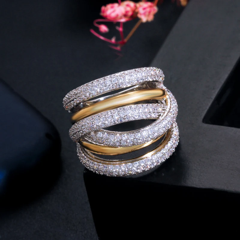 Pera роскошный бренд полный Pave кубического циркония геометрический твист большой круглый Дубай палец кольца для женщин Персонализированные ювелирные изделия R115
