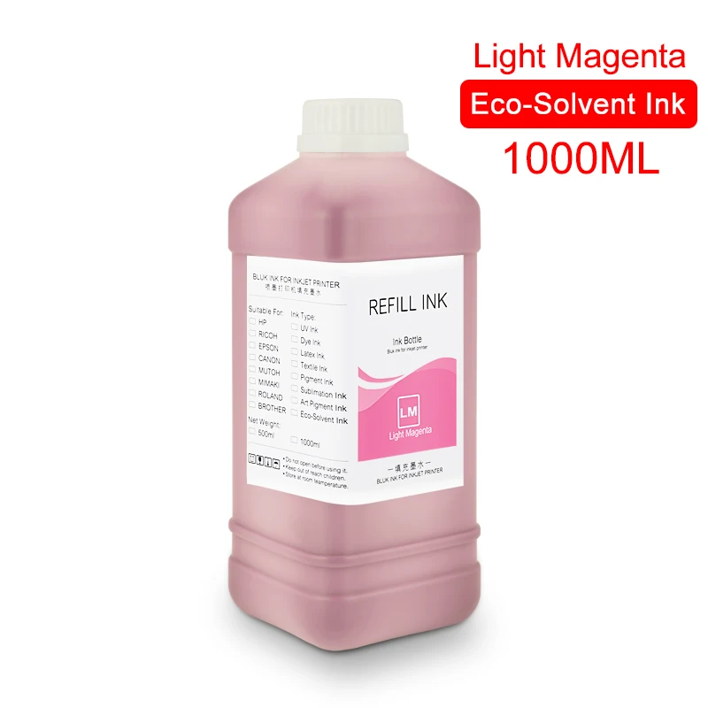 Light Magenta 1000 мл эко-сольвентные чернила для hp 780 790 Designjet 8000 8000S 9000 10000 9000S 10000S принтер экосольвентные чернила(6 цветов - Цвет: Light Magenta