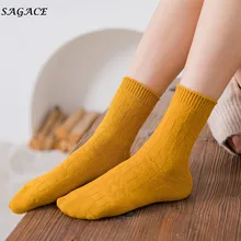 SAGACE/Женские однотонные трикотажные хлопковые носки средней длины без пятки; толстые объемные носки для девочек