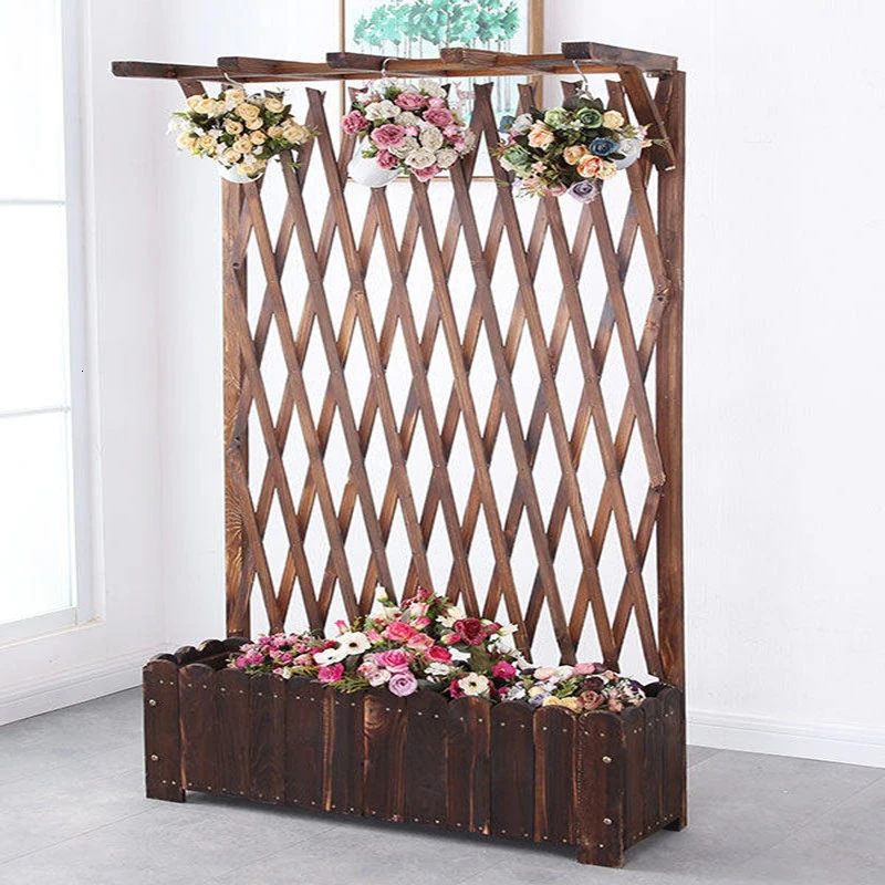 

Outdoors Wooden Grid Column Enclosure Outdoor Balcony Grid Vine Flower Airs Courtyard Decorate Guardrail Partition Flowerpot