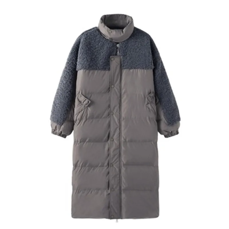 

Winter 2020 female Jacket Lamb Wool Splice Zipper Long Parkas Coat Fashion Thick Warm Loose Casual Oversized Women Jackets