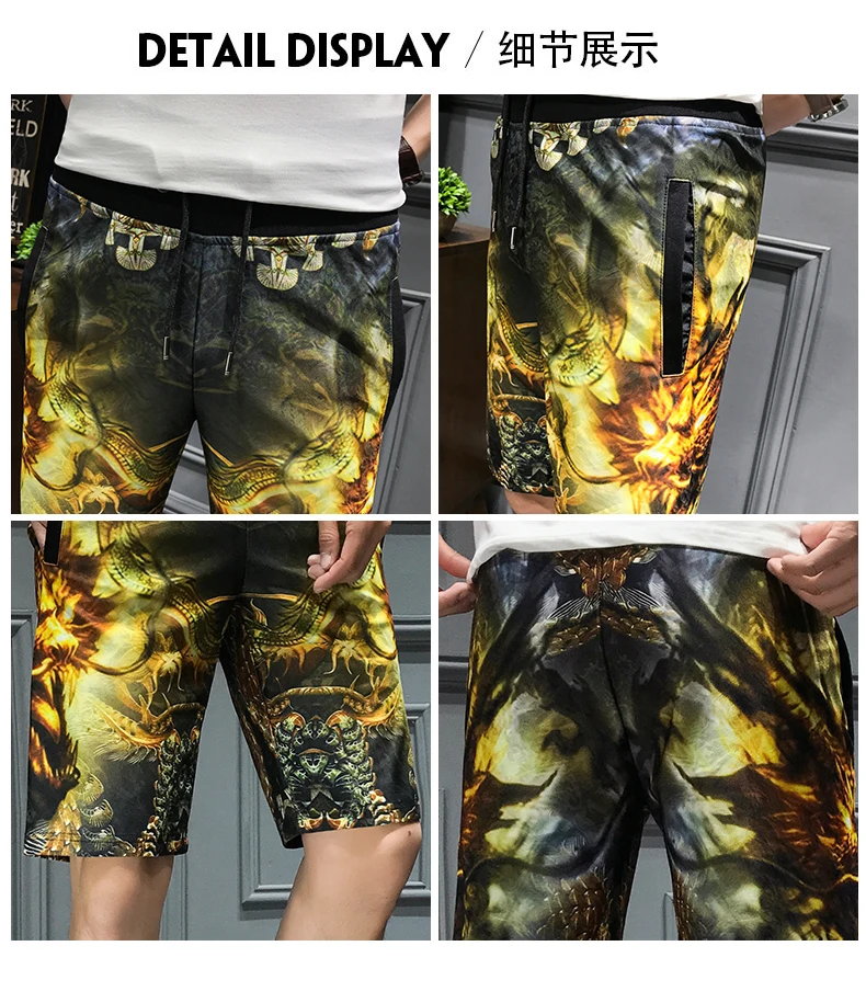 Goud Afdrukken шорты Mannen Toevallige Heren облегающие шорты Уличная одежда Korte Hombre Korte Masculino 5XL-M Zomer Kleding