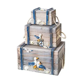 

Mediterranean Style Jewelry Cases Wooden Earrings Necklaces Rings Storage Boxes Sundries Organizing Box (Light Grey)