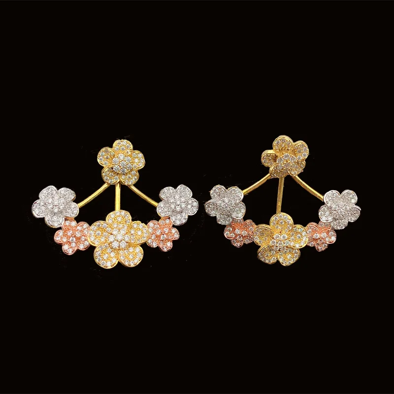 

Lanyika Elegant Micro Pave Five-Petaled Flowers Earring Stud for Women Wedding Party Popular Fashion Jewelry Best Gift