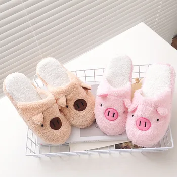 

Women House Slippers Plush Winter Warm Shoes Woman Cartoon Animal Pig Soft Plush Furry Female Slippers House Shoes For Indoor