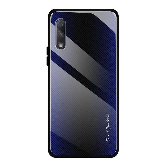 Для Honor 9X Премиум чехол из закаленного стекла с градиентом Мягкий силиконовый чехол-бампер для huawei Honor 9X Global Honor9X Pro Fundas - Цвет: Purple Blue