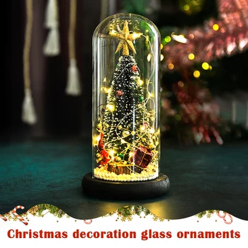 

Mini Shiny Christmas Tree Ornaments with Wooden Glass Cover Home Xmas Decor HKS99