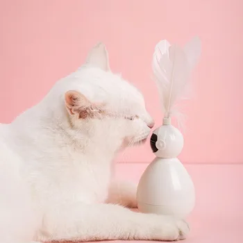 

Robot Shaped Cat Toys Tumbler With Feather Interactive Cat Teaser For Stress Relief Feather Toys For Cats Shaking Ball For Cat