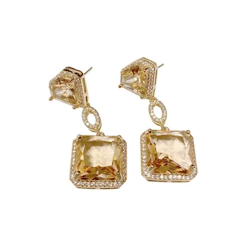 

David Zhang zricon Shape Earrings Square Split Surface Gem stone Ear Textured Crystal Crystal Earrings Retro Elegant Long