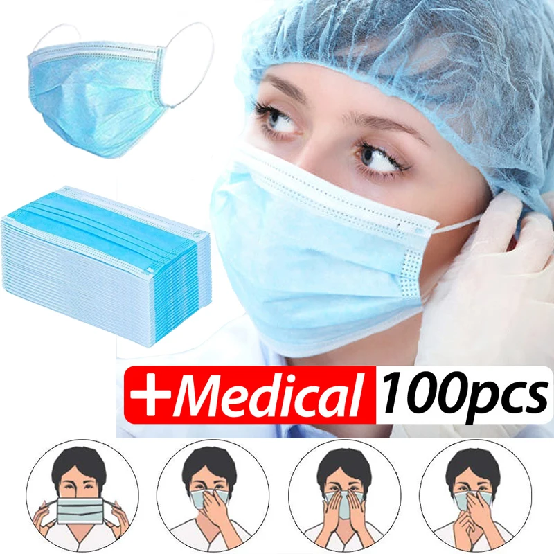 

PM2.5 Profession Medical Mask 100PCS Anti-Dust 3-Ply Nonwoven Disposable Elastic Mouth Soft Breathable Flu Hygiene Face Mask