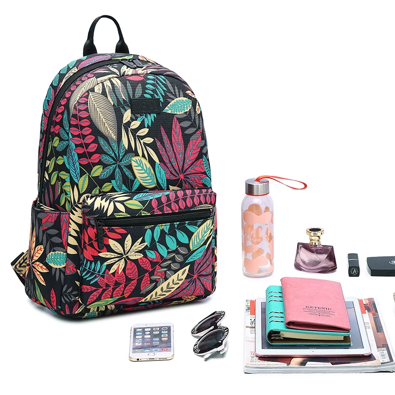 Fashion Backpack Women School Bag for Teenage Girls Ladies Laptop Backpack College Student Bookbag Leaf Printing Bagpack Mochila
