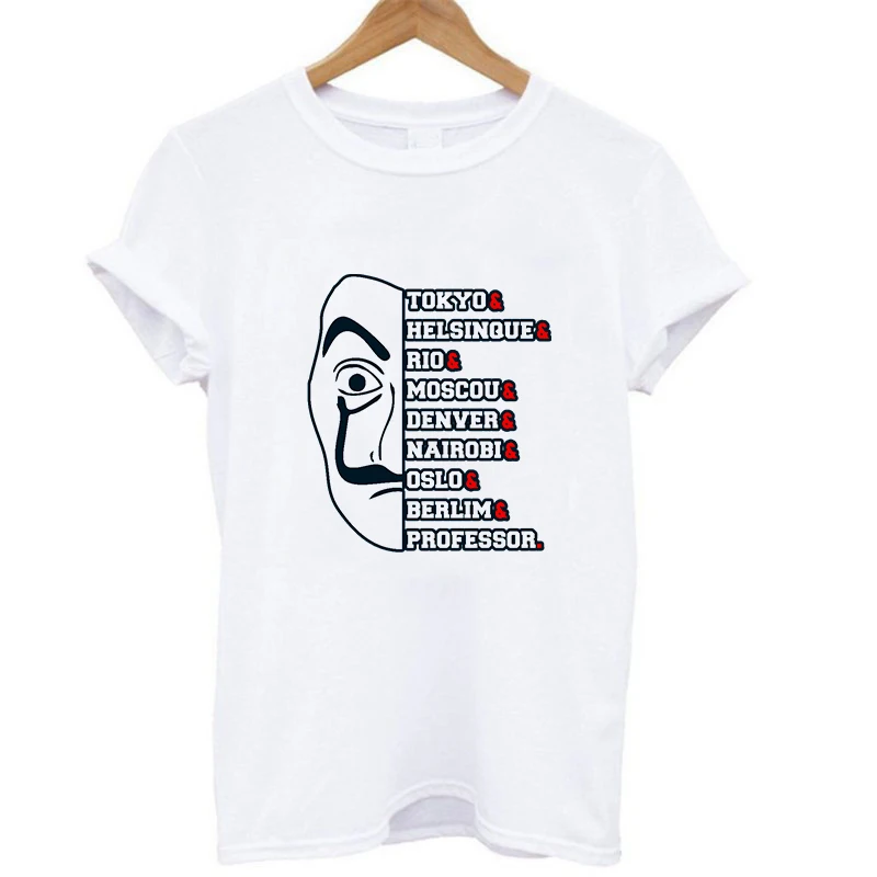 Модная женская футболка Bella Ciao, топ-Футболка серии La Каса де Papel, футболка с начесом денег, футболка с изображением дома бумаги - Цвет: 19bk404