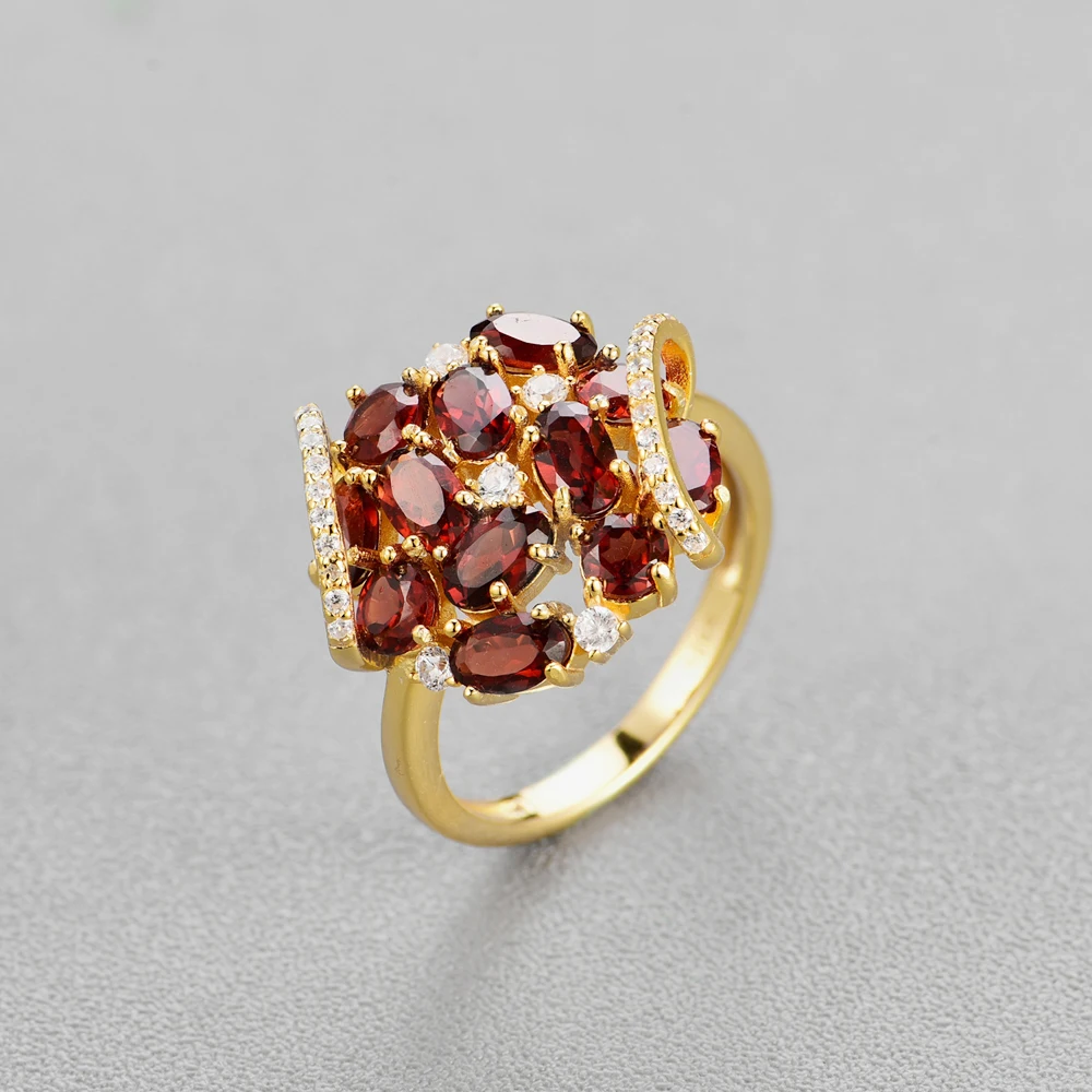 Najtaniej Fine jewelry naturalny granat biżuteria ustaw 925 sterling silver żółty kolor pierścień i kolczyki mały kwiat projekt tbj promocja