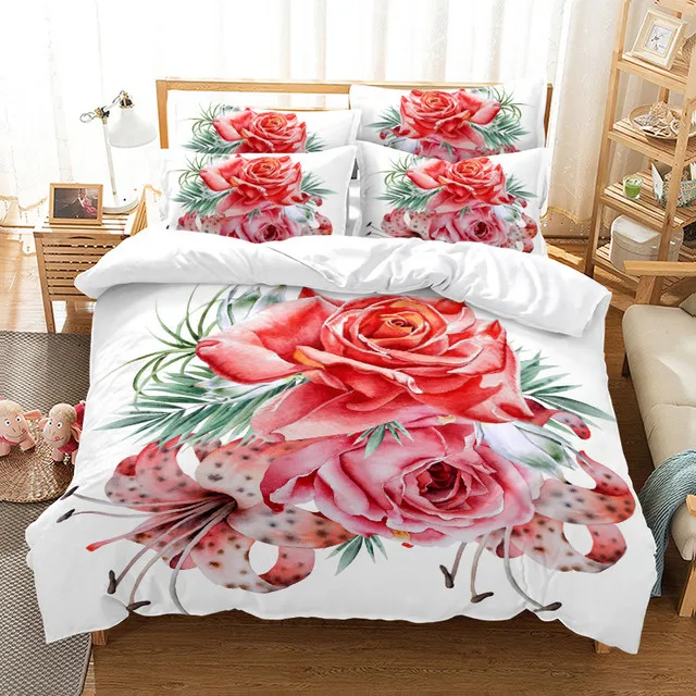 3D Plant Bedding Sets Quilt Covers Nordic Flower Duvet Cover Bedclothes King Queen Full Home Textile Bed Linens Pillow Shams