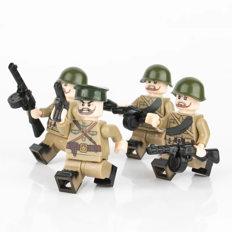 WW2 военная армия советские солдаты фигурки оружие строительные блоки Вторая мировая война Россия шлем части Аксессуары Кирпичи игрушки для детей