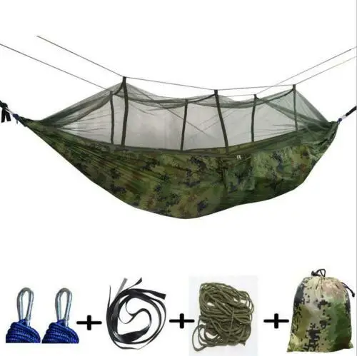 

1-2 Person Portable Outdoor Camping Hammock with Mosquito Net High Strength Parachute Fabric Hanging Bed Hunting Sleeping Swing