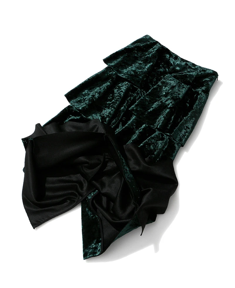 OMIKRON New Fashion Elegant Ruffle Irregular Maxi Velvet Skirt Autumn Women Boho High Waist Pleated Long Skirt Saias Longas