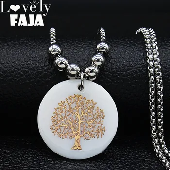 

2020 Fashion Tree of Life Shell Stainless Steel Long Necklace for Women Gold Color Necklace Jewerly moda mujer N19616
