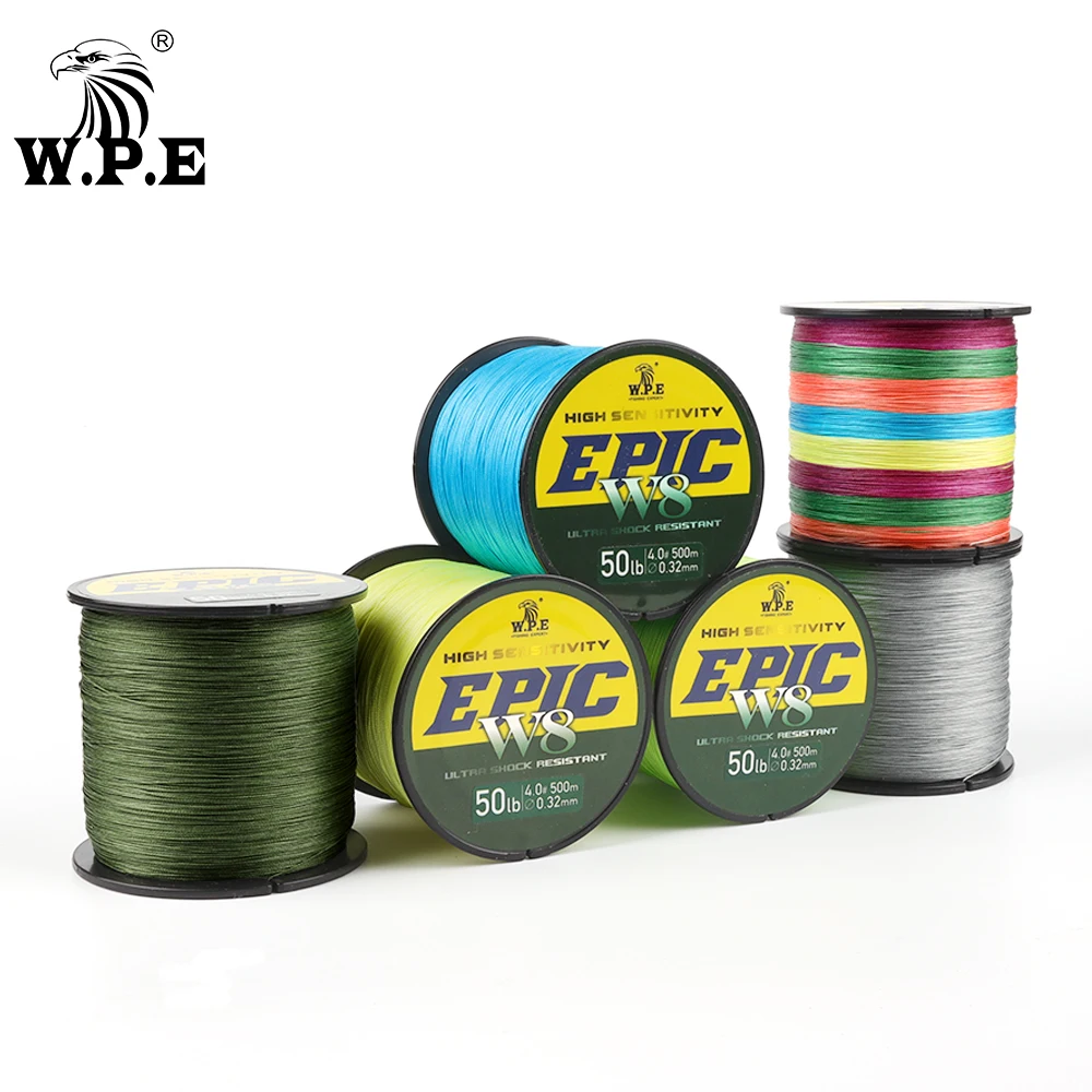 W.P.E EPIC 500M W8 Strands Braided Fishing Line 15 20 30 40 50 80 100LB  Ultra Smooth Multifilament PE Fishing Line Carp Fishing