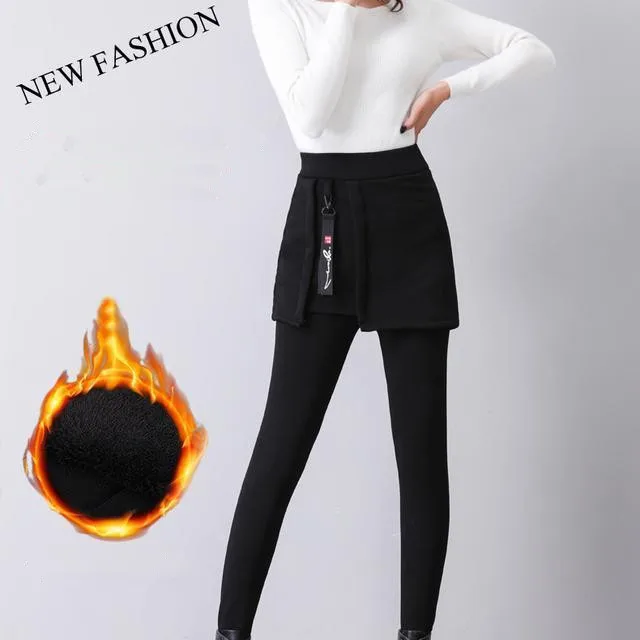 3XL-6XL женские плюс бархатные брюки новые женские модные Ложные две части теплые зимние брюки женские юбки брюки высокого качества