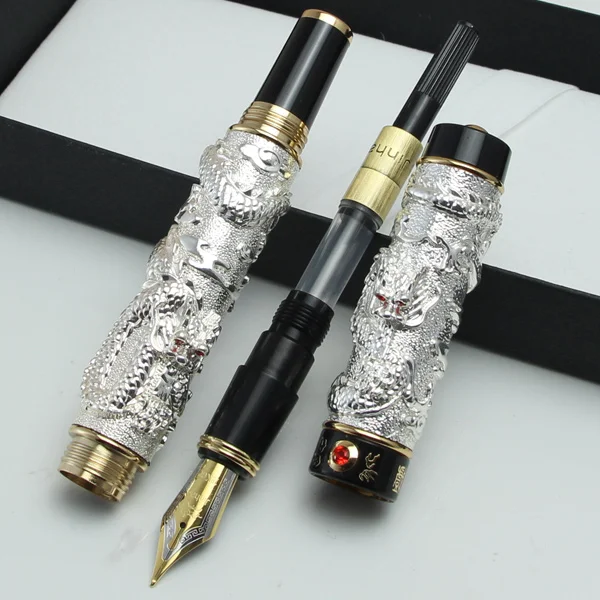 JINHAO, золотистая, серебряная, коричневая перьевая ручка "Два дракона, играющие с жемчужиной", резная, без подарочной коробки