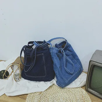 

Japanese-style Casual Denim Handbag Bag Women's 2020 New Style College Style Harajuku Canvas Crossbody Bag Large Bag