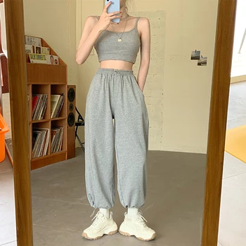 

Korean Style Loose Jogging Sweatpants Women's Grey High Waist Pants Sports Bottoms 2020 New Harun Trousers Sport Femme Casual