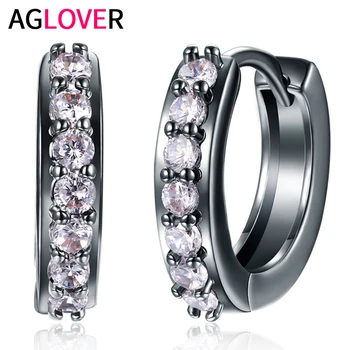 

AGLOVER 100% 925 Sterling Silver Simple Mini AAA Zircon Round Earrings For Women Fashion Ear Clips Birthday Party Jewelry Gift